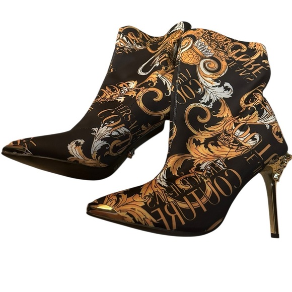 Versace Jeans Couture Scarlett ankle boots black and gold baroque print size 40 - Picture 5 of 12